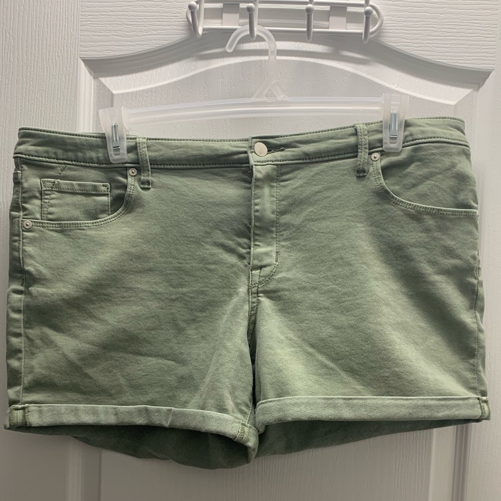 Olive Green Denim Shorts
